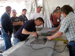 Grinding at the concrete countertop training workshop at CDS 2010