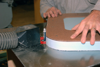using router to cut foam sink knockout for concrete countertop