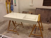 white custom integral concrete sink in shop