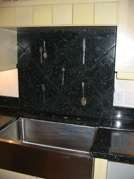 custom concrete tiles with silverware embedded