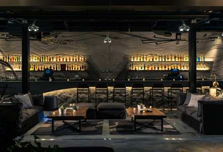 concrete countertop at modern bar lounge dark gray