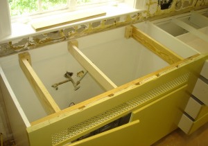 wood bracing inside sink cabinet for installing undermount kitchen sink