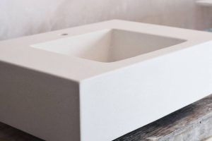 white concrete sink integral square