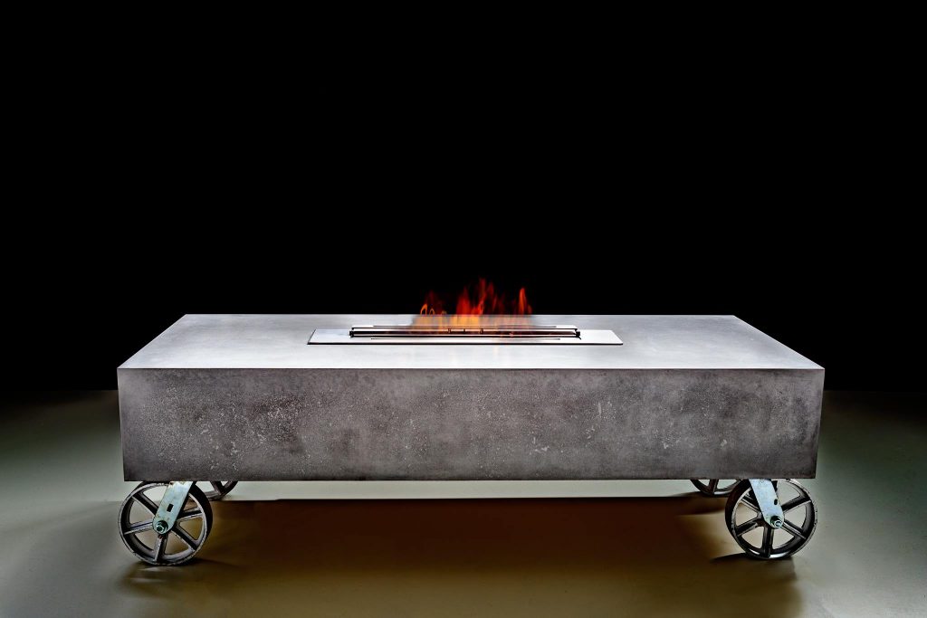 concrete fire table on wheels